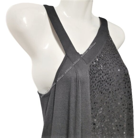 BLACK flowing asymmetrical tunic sequin dress - size S size M - Picture 6 of 16